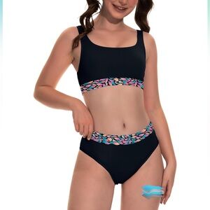 Beautikini Period Swimwear Two Piece L 12-14 black leaf Menstrual Leakproof